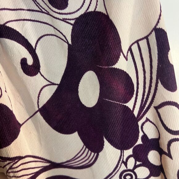 VTG Early 60s Mod Mini Dress Black Keyhole Purple Flower Print Swirl Skirt Belt - Picture 10 of 16